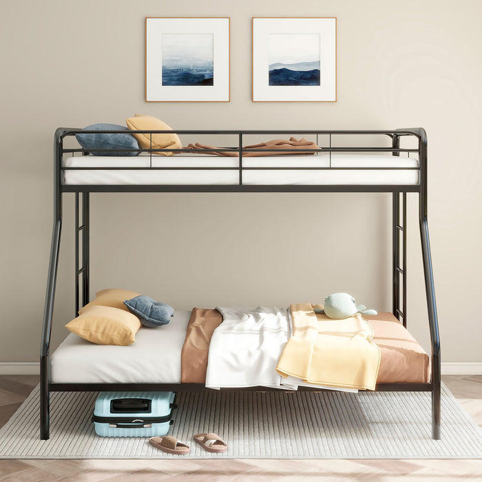 Carson Twin-Over-Full Steel Bunk Bed with Dual Ladders Glossy Black