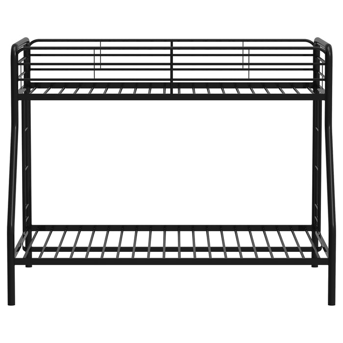 Carson Twin-Over-Full Steel Bunk Bed with Dual Ladders Glossy Black