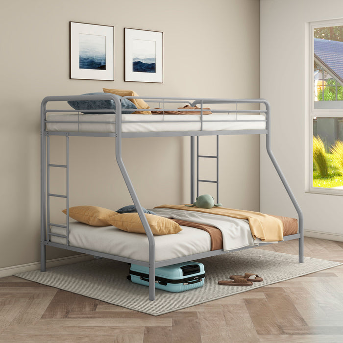 Carson Twin-Over-Full Steel Bunk Bed with Dual Ladders Glossy Silver