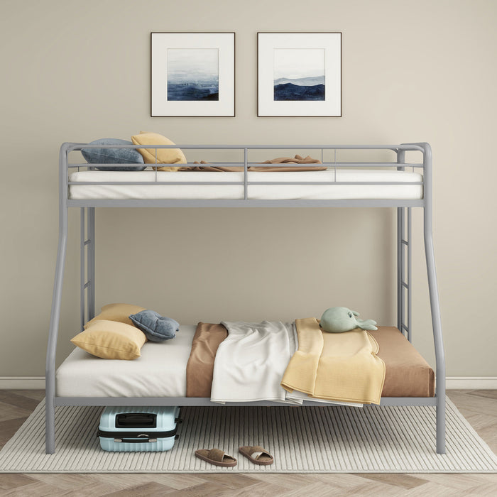 Carson Twin-Over-Full Steel Bunk Bed with Dual Ladders Glossy Silver