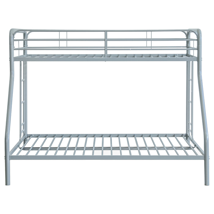 Carson Twin-Over-Full Steel Bunk Bed with Dual Ladders Glossy Silver