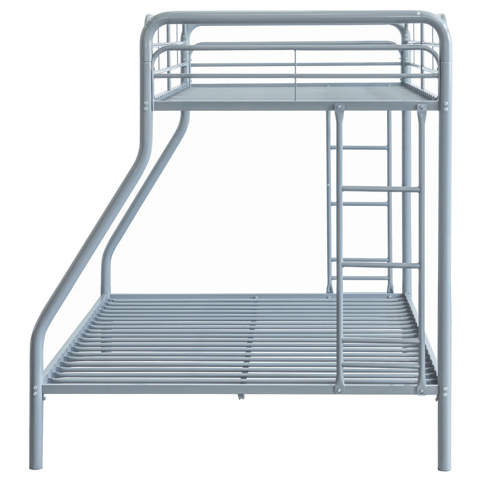 Carson Twin-Over-Full Steel Bunk Bed with Dual Ladders Glossy Silver