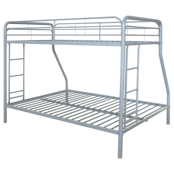 Carson Twin-Over-Full Steel Bunk Bed with Dual Ladders Glossy Silver