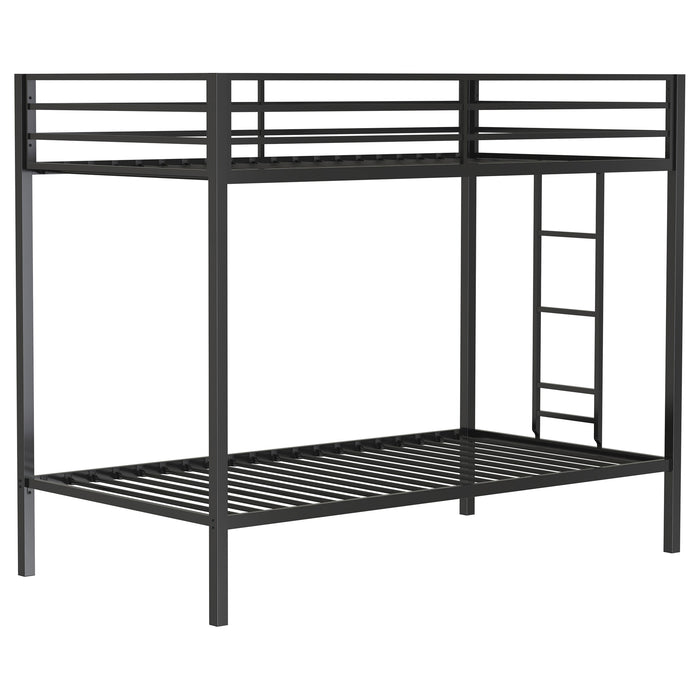 Alevera Twin-Over-Twin Steel Bunk Bed with Ladder Matte Black