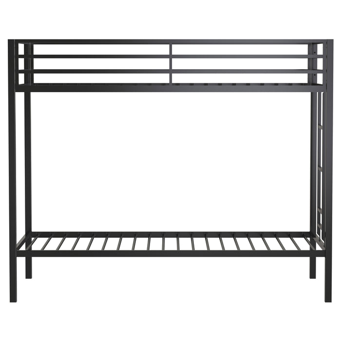 Alevera Twin-Over-Twin Steel Bunk Bed with Ladder Matte Black