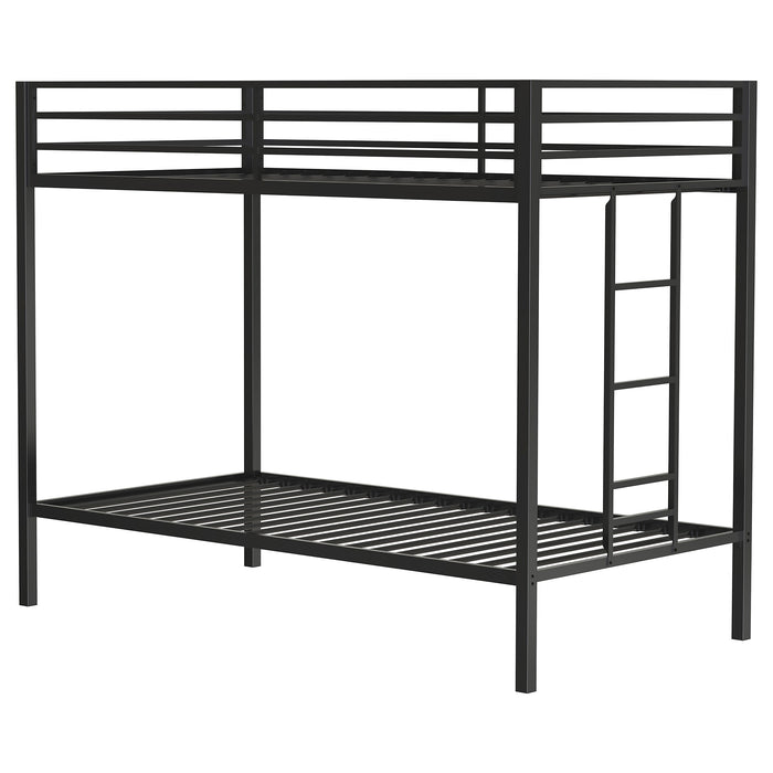 Alevera Twin-Over-Twin Steel Bunk Bed with Ladder Matte Black