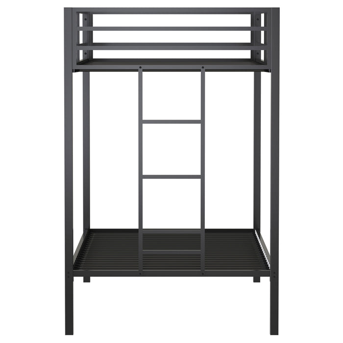 Alevera Twin-Over-Twin Steel Bunk Bed with Ladder Matte Black