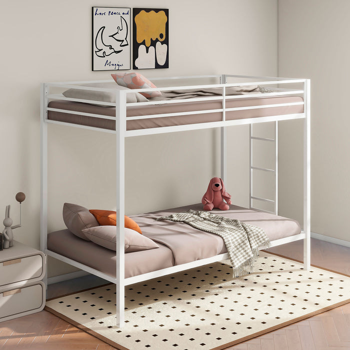 Alevera Twin-Over-Twin Steel Bunk Bed with Ladder Matte White