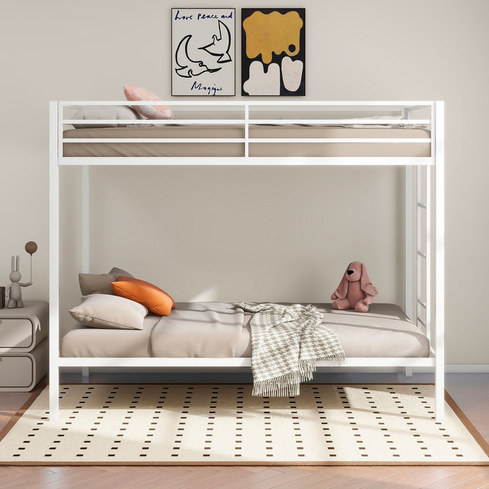 Alevera Twin-Over-Twin Steel Bunk Bed with Ladder Matte White