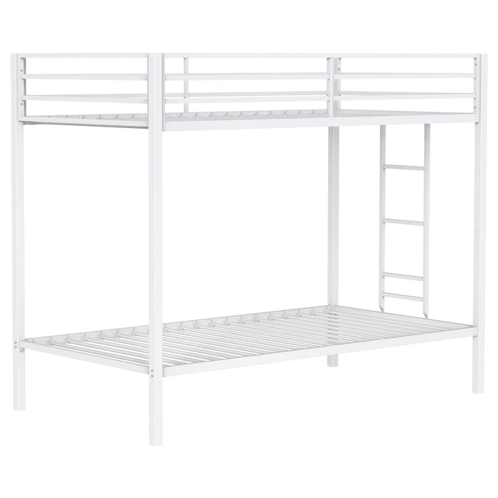 Alevera Twin-Over-Twin Steel Bunk Bed with Ladder Matte White