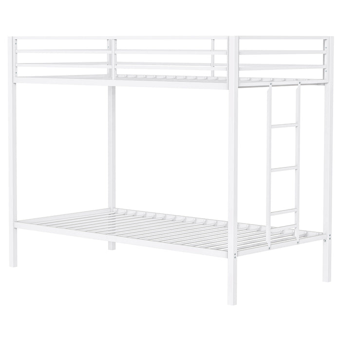 Alevera Twin-Over-Twin Steel Bunk Bed with Ladder Matte White