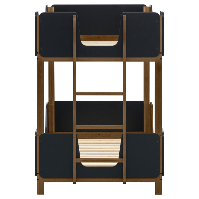 Morris Twin Over Twin Wood Bunk Bed Black and Walnut