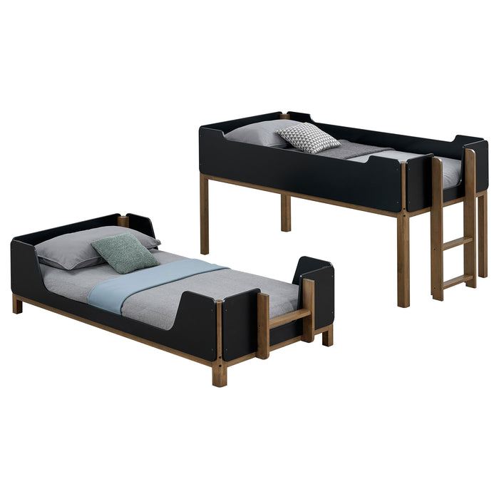 Morris Twin Over Twin Wood Bunk Bed with Ladder Walnut and Black