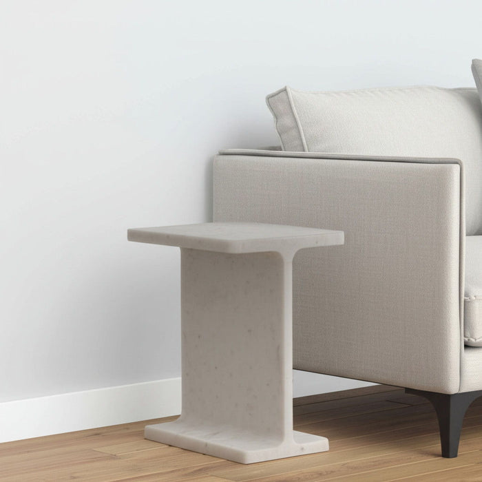 22" Contemporary Marble Pedestal End Table - White