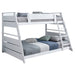 White Holden wood veneer twin over full bunk bed by CoasterEveryday, featuring a sturdy design and classic furniture style.