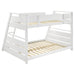 White Holden wood veneer twin over full bunk bed with safety rails and sturdy frame, ideal for space-saving bedroom furniture.