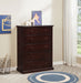 CoasterEveryday Sumerlin 6-drawer bedroom chest of drawers in cappuccino finish, showcasing sleek wood furniture with silver handles.
