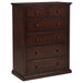 CoasterEveryday Sumerlin 6-drawer bedroom chest of drawers in cappuccino finish, showcasing sleek wood furniture with silver handles.