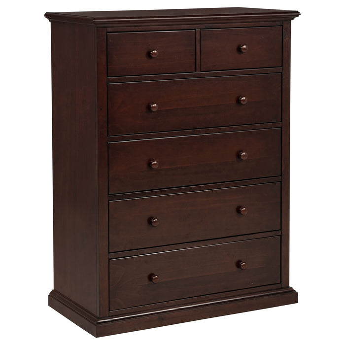 Sumerlin 6-drawer bedroom chest of drawers in cappuccino by CoasterEveryday
