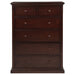 CoasterEveryday Sumerlin 6-drawer bedroom chest in cappuccino finish, showing sleek wood furniture with metal handles.