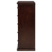 CoasterEveryday Sumerlin 6-drawer bedroom chest of drawers in cappuccino finish, showing the furniture with metal handles and wood grain texture.