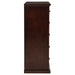 CoasterEveryday Sumerlin 6-drawer bedroom chest of drawers in cappuccino finish, showing sleek furniture with metal handles and smooth surface.