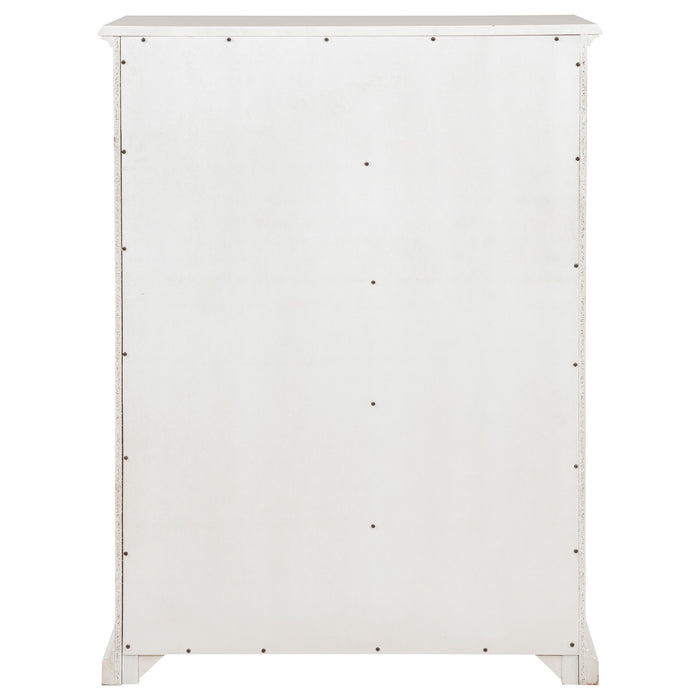 White Sumerlin 6-drawer bedroom chest of drawers by CoasterEveryday, showcasing a modern furniture piece with six spacious drawers.