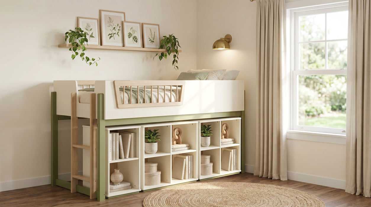 CoasterEveryday Evren twin storage loft bed 4-piece set with bookcases in a tri-tone finish