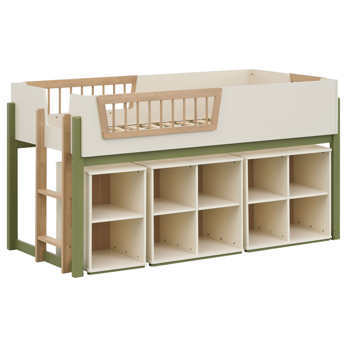 Evren Twin Storage Loft Bed 4-Piece Set by CoasterEveryday with bookcases in a tri-tone finish