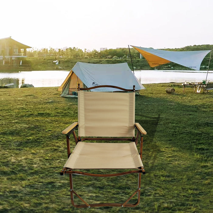 Set of four Giga brown foldable and portable chairs with armrests, suitable for indoor and outdoor use.