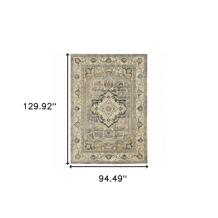 8' x 11' Traditional Medallion Indoor Area Rug - Beige And Gray