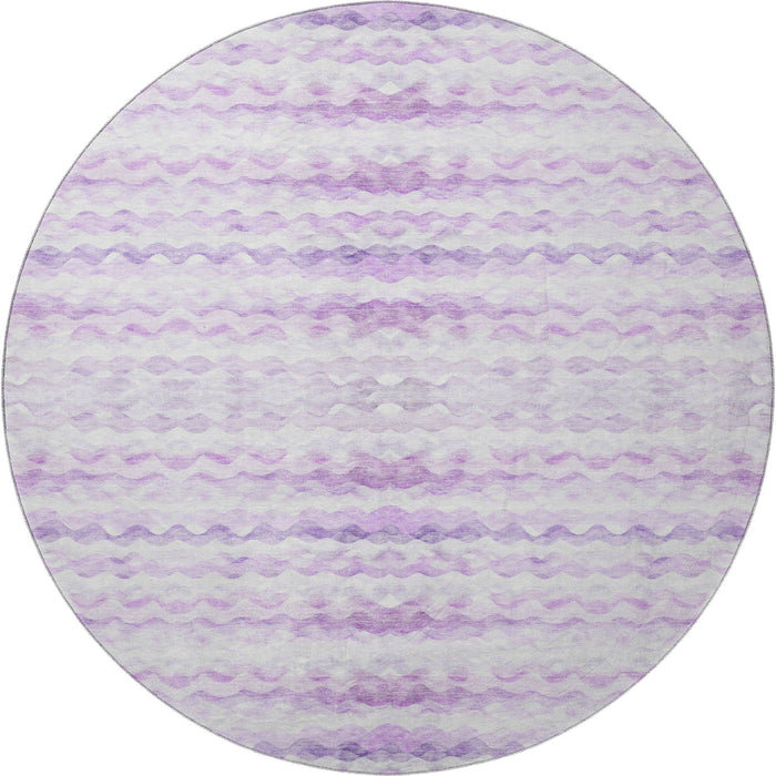 8' Geometric Washable Round Rug With UV Protection - Purple / Ivory