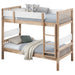 Natural Dakota Wood twin over twin bunk bed from CoasterEveryday with a sturdy frame and natural wood finish, suitable for children's bedrooms.