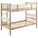 Natural wood Dakota Twin Over Twin Bunk Bed by CoasterEveryday with ladder and safety rails, sturdy furniture for kids' bedroom.