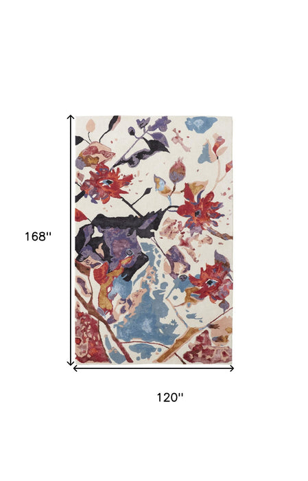 10' x 14' Floral Hand Tufted Area Rug - Blue And Red