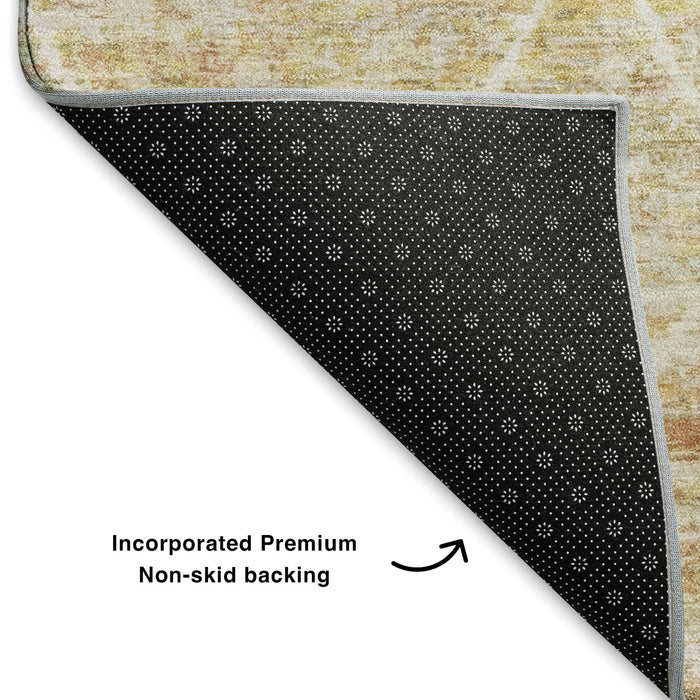 10' X 14' Geometric Washable Area Rug With UV Protection (699220) - Salmon / Ivory / Wheat