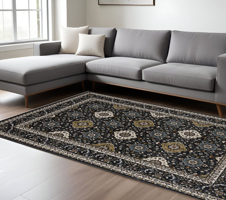 8' X 11' Medallion Area Rug With Fringe - Navy Blue And Gold