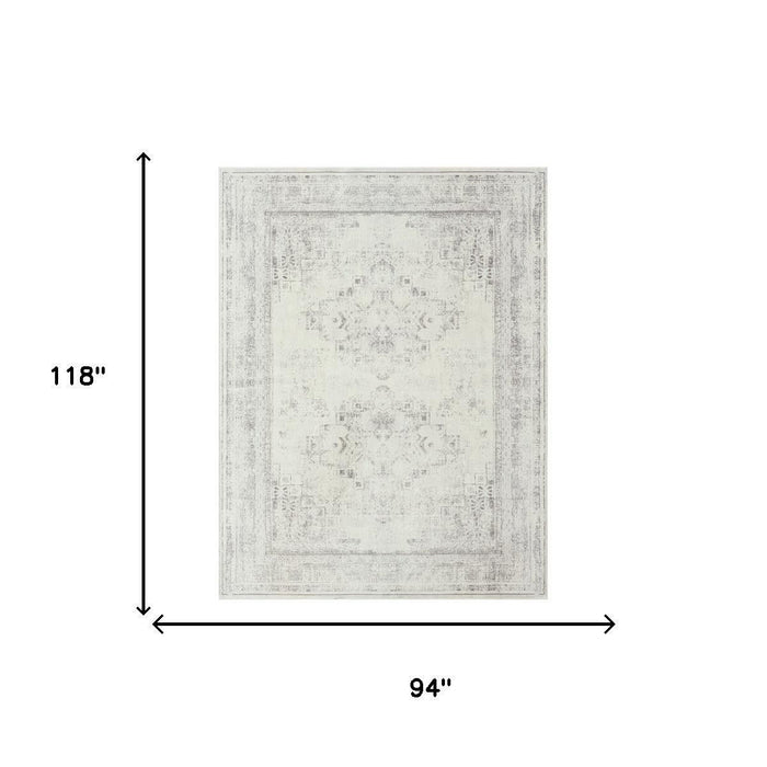 8' X 10' Medallion Washable Non Skid Area Rug (534026) - Gray / Ivory