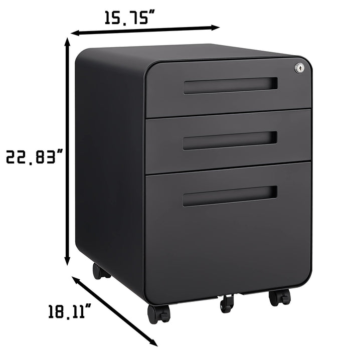 Giga 3-drawer mobile filing cabinet with five wheels, steel construction, waterproof and moisture-proof, ideal for legal and letter files.