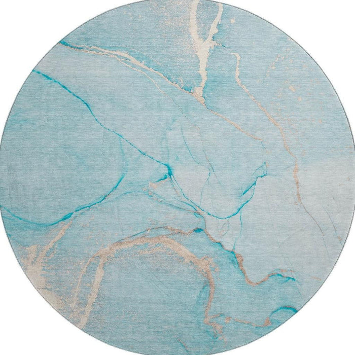 8' Abstract Washable Round Rug With UV Protection (646969) - Teal / Ivory