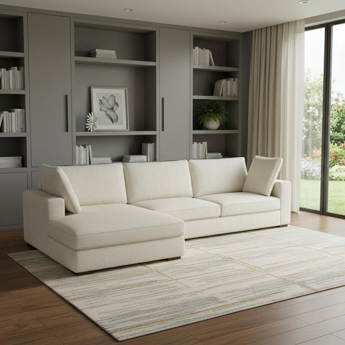 122" Fabric Sofa With Brown Legs - Cream