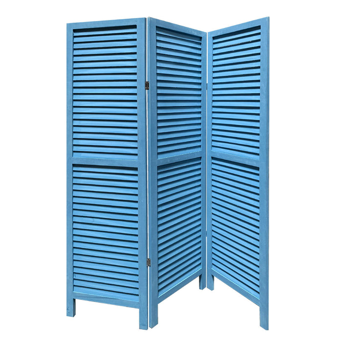 Wood Shutter 3 Panel Room Divider Screen - Blue