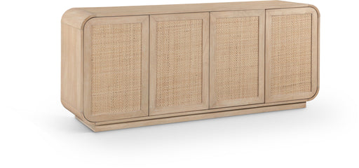 Natural Windsor 72-inch rubberwood sideboard by Meridian Furniture, featuring spacious storage and sleek design.