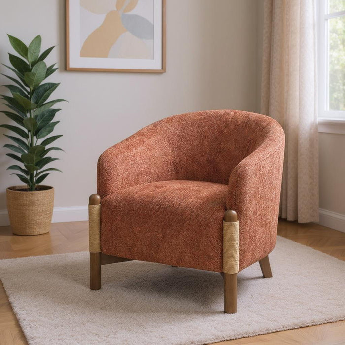 30" Contemporary Fabric And Wood Arm Chair - Brown