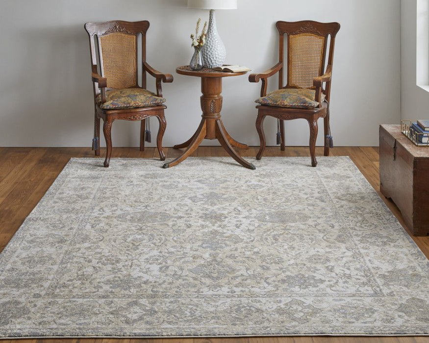 9' x 12' Power Loom Area Rug - Ivory Tan And Gray