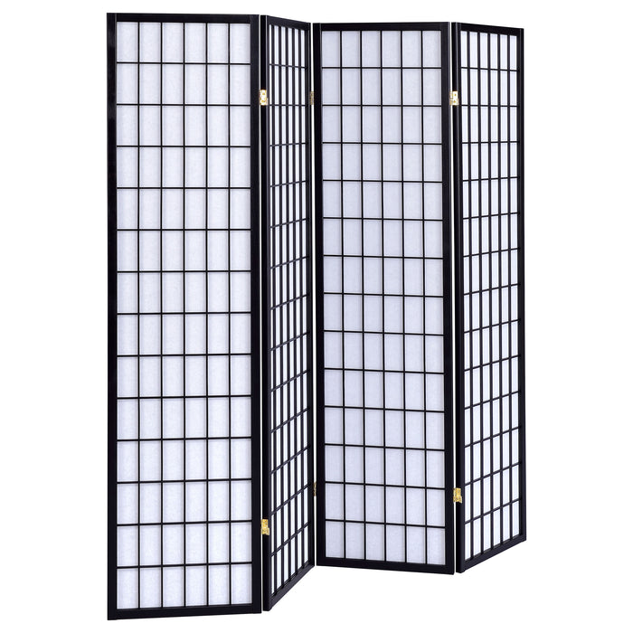 CoasterEveryday Roberto black 4-panel folding Shoji screen room divider