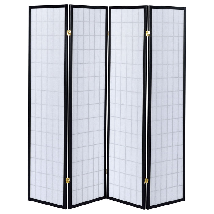 CoasterEveryday Roberto 4-panel folding Shoji screen room divider in black furniture finish