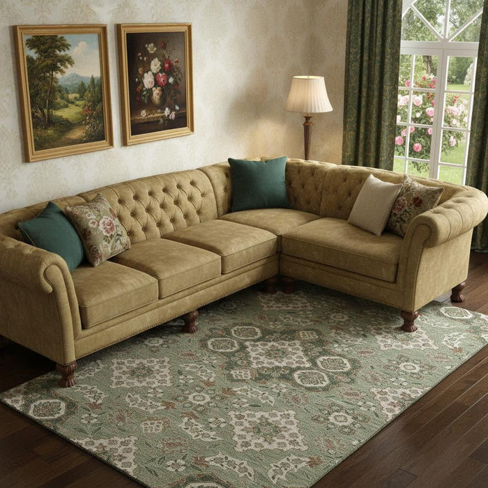 10' X 14' Floral Medallion Washable Area Rug With UV Protection (705863) - Sage / Copper