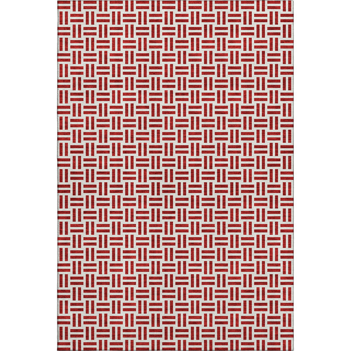 10' X 14' Geometric Washable Area Rug With UV Protection (677273) - Red / Ivory