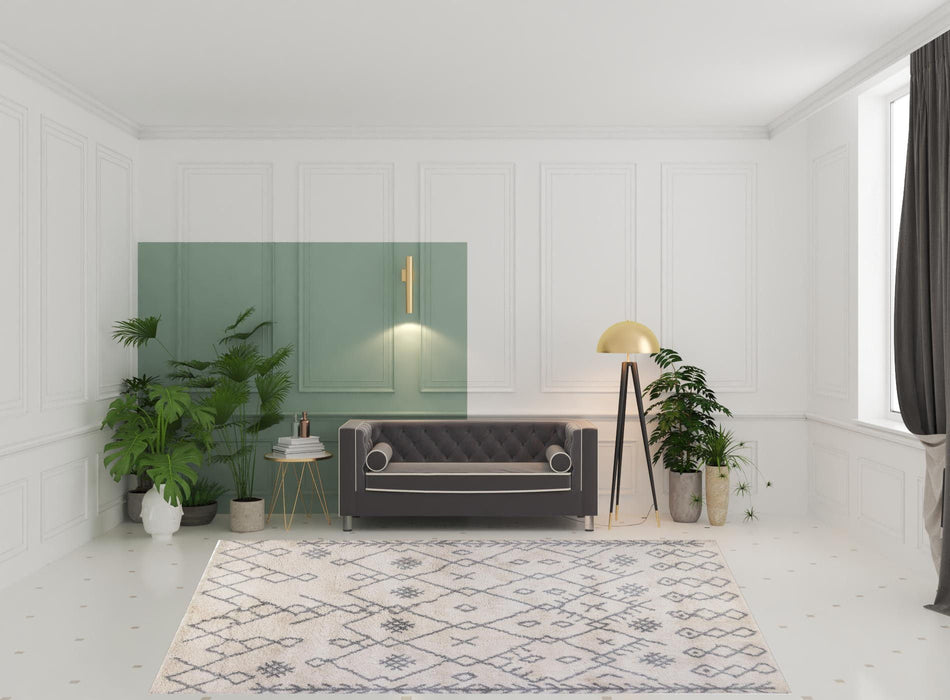 8.3' x 11.5' Geometric Shag Area Rug - Ivory And Gray